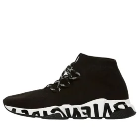 Adidași cu șireturi rapide „Tricot reciclat negru cu talpă cu graffiti negru” 621611W05GE1015