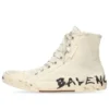 Adidași înalți Paris Sneaker „Bumbac alb distrus și cauciuc alb cu graffiti” 688752W3RR49010
