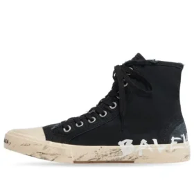 Adidași înalți Paris Sneaker „Bumbac negru distrus și cauciuc alb cu graffiti” 688752W3RR41099