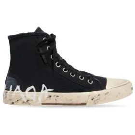 Adidași înalți Paris Sneaker „Bumbac negru distrus și cauciuc alb cu graffiti” 688752W3RR41099