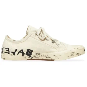 Adidași Paris Sneakerși cu talpă joasă „Bumbac alb distrus și cauciuc alb cu graffiti” 688757W3RR59010