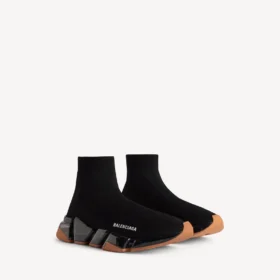 Adidași pentru bărbați Speed 2.0 cu talpă complet transparentă, din tricot reciclat, în negru/portocaliu