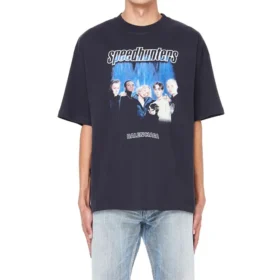 Balenciaga Speed Hunters pentru bărbați, negru, cu bandă albastră, mânecă scurtă, gri 541875TCV381055