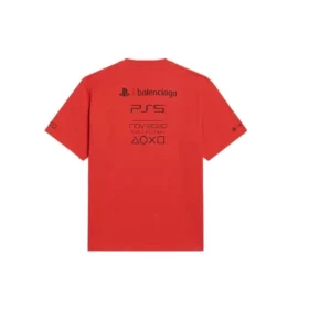 Balenciaga x PlayStation Crossover FW21 Tricou unisex cu mânecă scurtă, imprimeu geometric cu litere PS5, roșu 651795TKVF36552