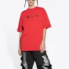 Balenciaga x PlayStation Crossover FW21 Tricou unisex cu mânecă scurtă, imprimeu geometric cu litere PS5, roșu 651795TKVF36552