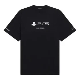 Balenciaga x PlayStation Crossover PS5 cu imprimeu geometric alfabetic, mânecă scurtă, unisex, negru 651795TKVF31070