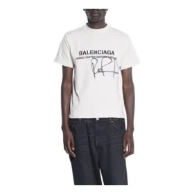 Balenciaga x RuPaul, semnată în comun, colecția FW21, cu imprimeu de litere, guler rotund, pentru bărbați, alb 670943TLV579057