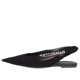 Balerini casual cu imprimeu logo și talpă cu curea în spate „Negru” 500619W06001091