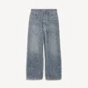 Blugi baggy pentru bărbați cu cusături de denim, de culoare albastru închis