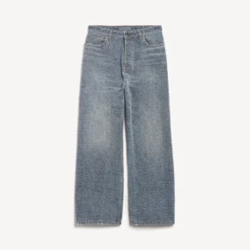 Blugi baggy pentru bărbați cu cusături de denim, de culoare albastru închis