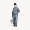Blugi baggy pentru bărbați cu cusături de denim, de culoare albastru închis
