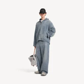 Blugi baggy pentru bărbați cu cusături de denim, de culoare albastru închis