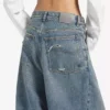 Blugi largi pentru femei, cu talie joasă, în albastru vintage murdar