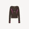 Bluză techwear pentru femei, cu mâneci lungi, mulată, în nuanțe de maro kaki/roz neon