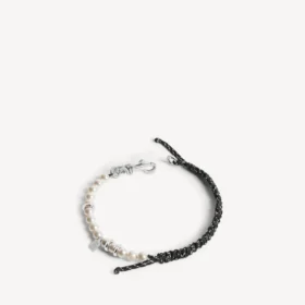 Brățară/colier tip choker cu perle Malibu în negru/alb/argintiu strălucitor