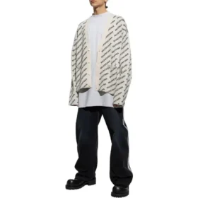 Cardigan cu logo pe toată suprafața „Chalky White Black” 736248T32339054