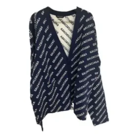 Cardigan tricotat cu logo pe toată suprafața „Blue White” 736248T32338502