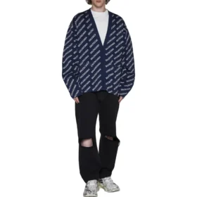 Cardigan tricotat cu logo pe toată suprafața „Blue White” 736248T32338502