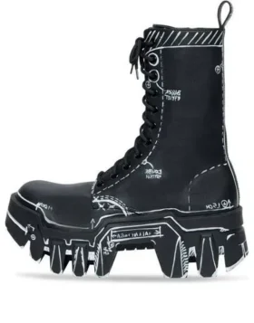 Cizme Bulldozer cu șireturi „Piele de vițel cu contur negru” 672502WBEF21090