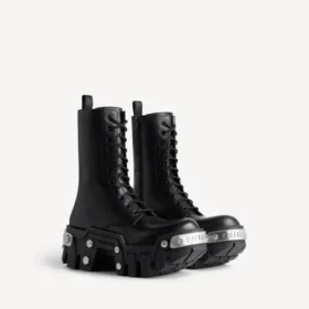 Cizme cu șireturi pentru bărbați, model „Bulldozer”, de culoare neagră
