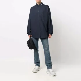 Cămașă cu guler cu logo, mâneci lungi și nasturi „Navy” 671586TYB184100