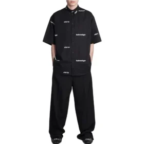 Cămașă cu mânecă scurtă și logo pe toată suprafața „Black White” 681702TOL651070