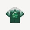 Cămașă de bărbați cu mâneci scurte, în stil „tie-dye” extrem, în culorile verde/alb
