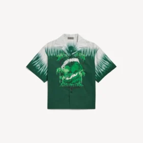 Cămașă de bărbați cu mâneci scurte, în stil „tie-dye” extrem, în culorile verde/alb