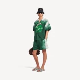 Cămașă de bărbați cu mâneci scurte, în stil „tie-dye” extrem, în culorile verde/alb