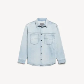 Cămașă din denim cu mâneci lungi pentru bărbați, de culoare albastru deschis