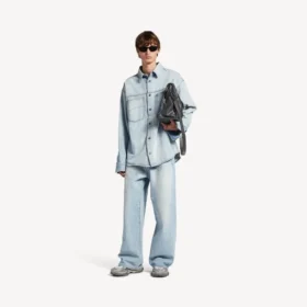 Cămașă din denim cu mâneci lungi pentru bărbați, de culoare albastru deschis