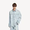 Cămașă din denim cu mâneci lungi pentru bărbați, de culoare albastru deschis