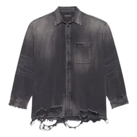 Cămașă din denim rupt pentru bărbați, colecția SS21, negru 657610TBP191090