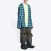 Cămașă și tricou cu imprimeu în carouri Trompe L’oeil „Albastru-Galben Neon” 699371TMM116305