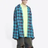 Cămașă și tricou cu imprimeu în carouri Trompe L’oeil „Albastru-Galben Neon” 699371TMM116305