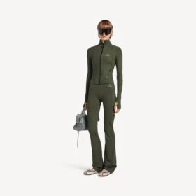Colanți evazați techwear pentru femei, în nuanțe de kaki/lime