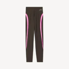 Colanți techwear pentru femei în nuanțe de maro kaki/roz neon