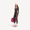 Colanți techwear pentru femei în nuanțe de maro kaki/roz neon
