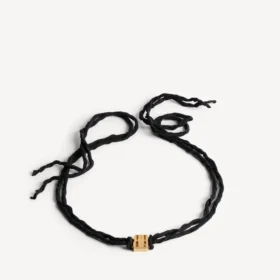 Colier tip choker pentru femei, cu panglică nano, în negru/auriu strălucitor