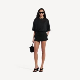 Fustă-pantalon mini croită pentru femei, de culoare neagră