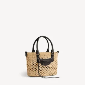 Geantă de mână Le City Basket mică pentru femei, în nuanța natural/negru