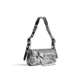 Geantă de umăr Le Cagole Xs metalizată „Silver” 7716700GT3Y8103