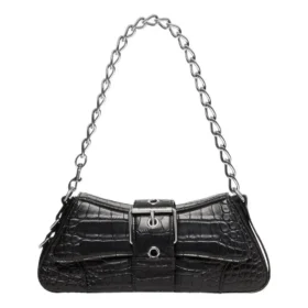 Geantă de umăr Lindsay Small cu imprimeu de crocodil „Negru” 701141210C91000