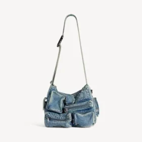 Geantă de umăr pentru bărbați, cu design foarte încărcat, în albastru vintage