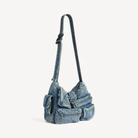 Geantă de umăr pentru bărbați, cu design foarte încărcat, în albastru vintage