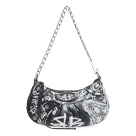 Geantă mini Le Cagole cu lanț și graffiti „Black” 695814210G61090