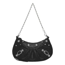 Geantă mini Le Cagole cu lanț și imprimeu de crocodil „Negru” 69581423EJY1000