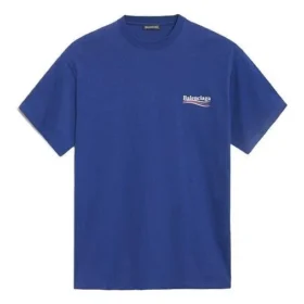 Hanorac Balenciaga pentru bărbați, cu imprimeu de Political Campaign, mânecă scurtă, albastru regal 508203TAV444540