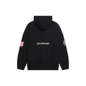 Hanorac bărbătesc Balenciaga x NASA FW21 cu logo crossover, din bumbac, clasic, cu glugă, croi larg, mâneci lungi, negru 651799TKVD81070