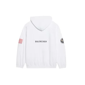 Hanorac clasic cu glugă, mâneci lungi, croi larg, din bumbac, cu logo crossover Balenciaga x NASA FW21 pentru bărbați, alb 651799TKVD89040